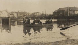 Flooding in Maywood District, William Kersey rowing, Alpha Street, 1916