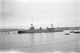 [HMSC Aurora in Esquimalt on a training cruise with two other vessels]