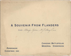 Cover of souvenir card from Flanders signed by Brigadier General H.T. Hughes, Canadian Battlefields Memorial Commission