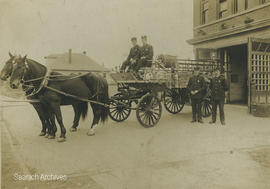 Owen Aspray and others in front of Victoria Firehall #5, Douglas Street