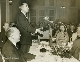 Tommy Douglas speaking at New Party banquet held at the Empress Hotel