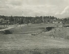 [View of two bridges crossing Colquitz River]