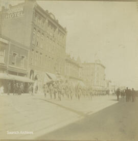 Soldiers marching on Johnson Street