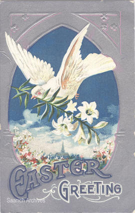 Easter card with dove and lilies