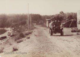 Automobile on the West Saanich Road near First Nations village, Patricia Bay, 1904