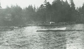 Large boat used to transport lumber for building houses on Prospect Lake, 1926