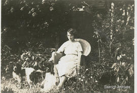 Maude Hall and Trix the dog, Loenholm Road garden, 1920