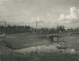 [View of two bridges crossing Colquitz River]