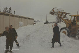 Municipal Yard Workers in snowball fight, 1969